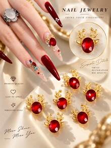 10Pcs 3D Christmas Reindeer Nail Charms Gold Alloy Antler Rhinestone Gems Xmas Nail Art Decorations DIY Manicure Accessories - Multicolor - View 3