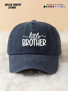 1pc "Litter BROTHER" Letter Print Baseball Cap, Spring/Summer Versatile Vintage Soft Top Dad Hat, Distressed Washed Baseball Cap - A - View 17