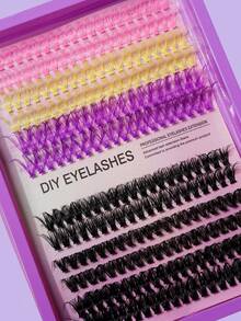 Mixed Color Design, Multi-Length Combination, Pink, Yellow, Purple + Black Segmented Eyelashes, Create Gradient Layered Eye Makeup - View 2