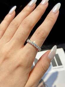 1pc Moissanite Ring, Fashion 3mm Full Diamond Single Row Band, Ideal For Women's Stacking And Daily Wear - Single-row Moissanite Ring - 0.1ct - View 4