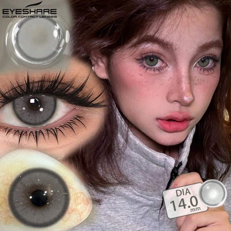 Eyeshare زوج واحد من عدسات لاصقة ملونة للعيون رمادي طبيعي عدسات تجميلية للعيون 14.0 مم