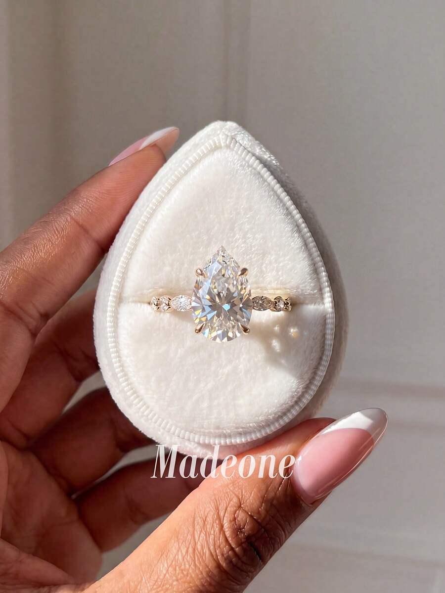 MADEONE 1件女款閃亮鋯石馬眼形戒指,訂婚婚禮派對日常配戴週年紀念珠寶禮物 - 金色 - 查看 1