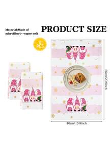 2pcs Pink Christmas Tree And Ornament Print Kitchen Towels, Holiday Dish Cloths, Suitable For Kitchen Cleaning & Christmas Decor - Pink - View 2