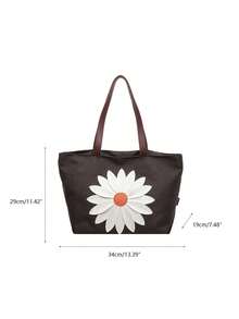 1pc 3D Floral Pattern Canvas Fabric Large Capacity Zipper Closure Casual Sweet Tote Shoulder Bag Suitable For Women's Daily Commute And Vacation - A - View 11