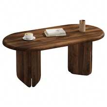 N625P497610 Walnut Finish MDF Coffee Table, 99*50*40cm Oval Living Room Table, Stable Lounge Table With Solid-Look Legs, Supports Up To 40kg, Modern Dining Table For Living Room - Walnut Wood Color - View 9