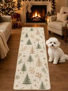 1pc Nordic Minimalist Style Pine Tree & Snowflake Decorative Long Runner Rug, Velvet Carpet, Christmas, Christmas Decoration, Suitable For Room Decor, Indoor Door Mat, Living Room Rug, Kitchen Mat, Bedroom Rug, Bathroom Mat, Washable Carpet, Home Decor, Bedroom Decor, Anti-Slip, Wear-Resistant, Noise-Reducing, Sound-Insulating, Skin-Friendly, Soft - Minimalist Pine Snowflake - View 6