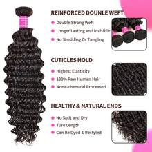 VALLBEST Brazilian Deep Wave Bundles With Closure Virgin Human Hair Bundles With Closure 4*4 Lace Mixed Length Hair Bundles Natural Color For 100% Unprocessed Miss GAGA (16 18 20+14) - Natural Black - View 2