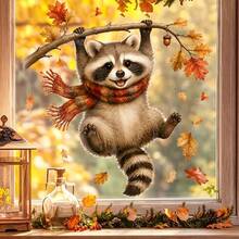 1pc/4pcs Autumn Static Window Clings, Cute Red Panda Swing Window Stickers, Kids Room Fall Decor, Removable Glass Decals - Multicolor - View 6