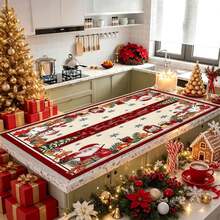 1pc Christmas Series Vintage Frame Christmas Element Pattern Printed Coffee Bar Mat, Drainage Mat, Coffee Machine Soft Bottom Diatomaceous Earth Drainage Mat, Soft Rubber Drainage Mat, Super Absorbent Wear-Resistant Dish Drying Mat, For Countertop Restaurant Kitchen Table Mat, Patio Dining Table Decor, Home Kitchen Supplies, Countertop Decor Mat - Multicolor - View 3