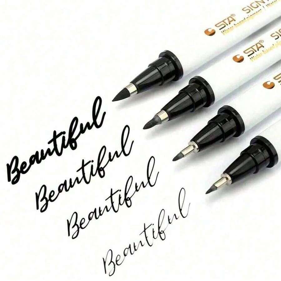 8pcs Calligraphy Pen Set, Black Ink Drawing Pens, Soft Tips - 4 Sizes, Suitable For Art Painting, Scrapbooking, Journaling And Watercolor Illustration, Back To School Essential - A - View 1