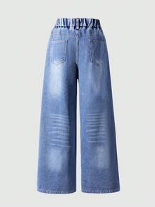 Quần jean denim ống đứng thường ngày có túi cho nữ thiếu niên - Màu xanh lam - Xem 3