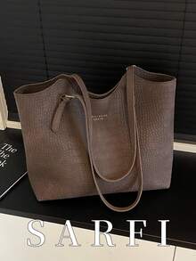 New Autumn And Winter Crocodile Patterned PU Material Women's Tote Bag, Fashionable And Versatile Large Capacity Storage Shoulder Bag/Commuting Bag - Coffee Brown - View 1