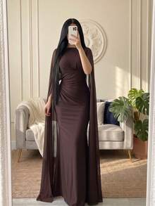 Elegant Casual Party Vacation Wedding Formal Evening Batwing Sleeve Party Date Dress - Brown - View 1