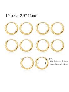 10-Piece Stainless Steel Earrings, Unisex, Punk Hip-Hop Style, Fashion Jewelry, Piercing Accessories, Gold Jewelry, Hypoallergenic - Hoop Earrings - View 7