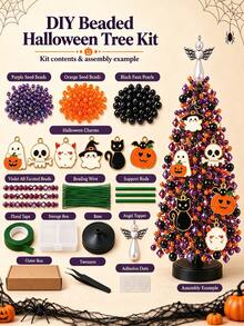1 Set DIY Beaded Christmas Tree Handmade Kit, Includes Snowflake Pendant, Pearl Beads, Mini Decorations, Wire, Base And Top Bow Decoration, Handmade Desktop Holiday Decoration, Suitable For Christmas Home Decor, Fireplace Display, Holiday Party Decoration And Holiday Gift - DIY Christmas Tree Ornament Set - View 17