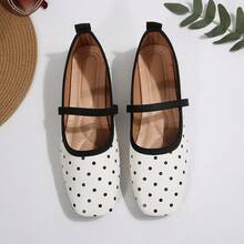 1 Pasang Sepatu Flat Wanita Motif Acak dengan Gesper dan Pita, Cocok untuk Kantor, Liburan, dan Semua Musim - putih pucat - View 7