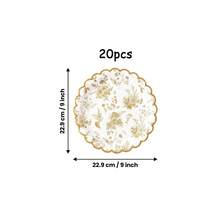 10/20/40Pcs,Golden Floral Toile‑Style Disposable Party Tableware Set,Vintage Botanical Floral Chinese‑Inspired Printed Paper Plates,Cups & Napkins,Gold Scalloped Rim Party Tableware For Bridal Shower,Wedding Banquet,Tea Party & Dessert Table Decor - Multicolor - View 11