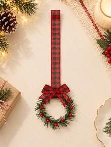 1pc Customized Embroidered Wreath Ribbon Hanging Ornament, Personalized Name Pendant With Bow And Berry Wreath Details, 5 Styles Available, Christmas Tree Home Decor, Ideal Holiday Gift For Family And Friends - Multicolor - View 12