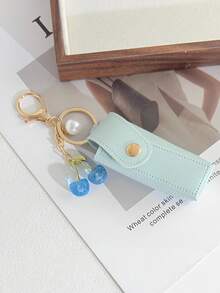 PU Leather Lipstick Holder Keychain, Portable Lip Balm Case With Cherry Charm, Lipstick Pouch Bag Pendant, Women Cute Makeup Storage Key Ring Gift - Multicolor - View 6