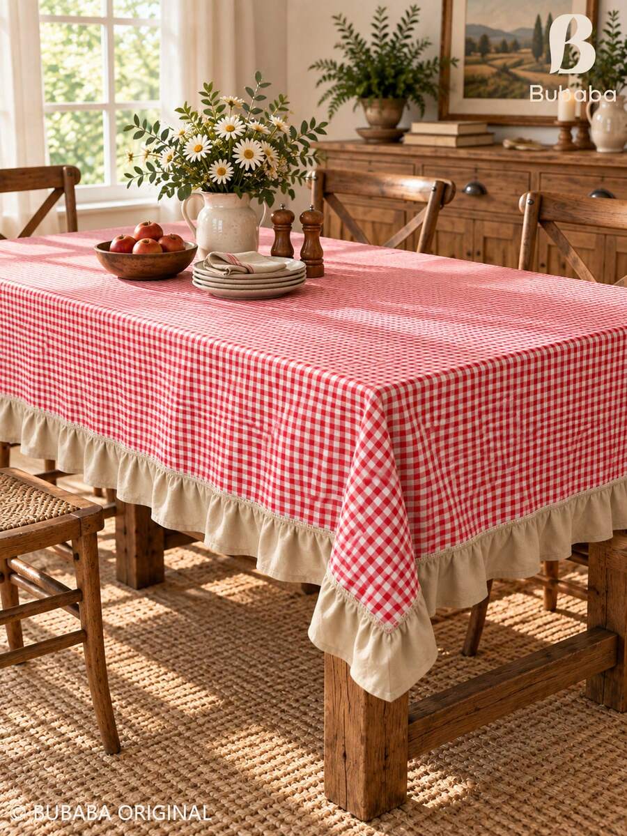 Bubaba Vintage Floral Ruffle Tablecloth, Rectangular Farmhouse Dining Table Cover, Beige Ruffled Edge Botanical Print Tablecloth For Kitchen, Dining Room & Home Decor,Christmas Decorations - Multicolor - View 1