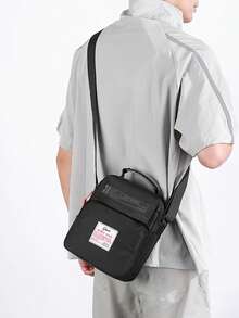 Men's Black Letter Patchwork Handbag Crossbody Bag, Multi-Compartment Large Capacity Oxford Cloth Shoulder Bag, Casual Commute Outdoor Travel Storage Small Bag - Multicolor - View 10