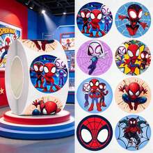1set/500pcs Circular Roll Stickers With Multiple Cartoon Hero Patterns. Self Adhesive And Easy To Peel Off, Can Be Used As A Reward Sticker, Decorative Handbag, Water Cup, Gift Box, Party Gift, Loved By Children. (Stochastic Style) - Multicolor - View 4