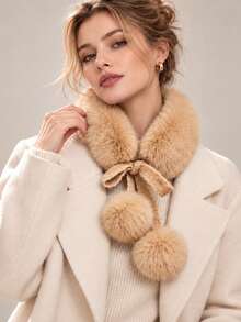 Women's Soft Faux Fur Neck Scarf With Pearl Detail, Plush Warm Winter Collar, Elegant Fashion Accessory For Fall & Winter - Multicolor - View 5