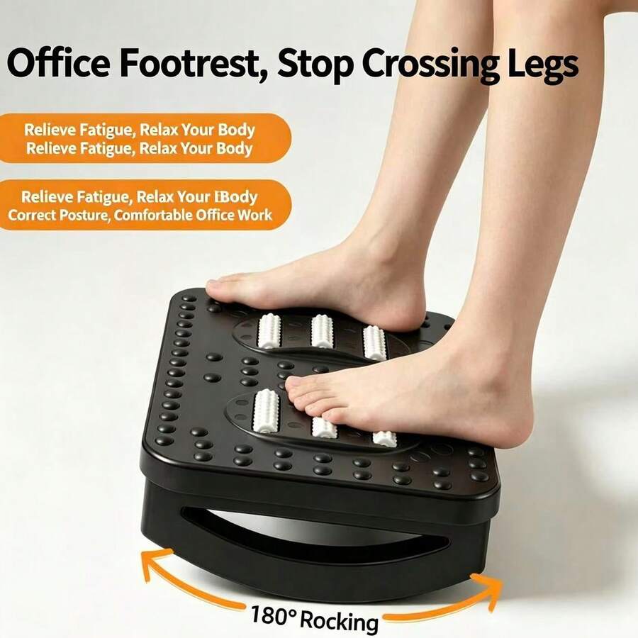 Office Desk Footrest With Rolling Massage Function, Ergonomic Under-Desk Foot Stool, Portable Computer Desk Footrest - Relieves Stress, Ergonomic Design, Alleviates Leg, Knee And Back Pain, Non-Slip Footrest With Massage Function - Black - View 1
