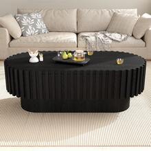 Oval Coffee Table 100*50*35.5 Cm, Living Room Table With Drawer, Side Table, Decorative Vertical Slat Design, Stable Wooden Coffee Table For Living Room, Max Load 20 Kg, Black - Black - View 1