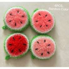4pcs Watermelon Pattern Dish Brushes & Dish Cloths, Thick Round Dish Scrubbers - Random Color - Multiple Styles - View 10