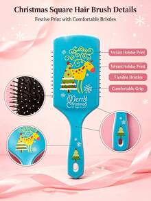 Christmas Massage Comb, Santa Claus Reindeer Christmas Tree Snowman Hair Comb, Oval Cushioned Comb, Christmas Comb - Multicolor - View 6