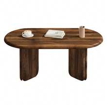 N625P497610 Walnut Finish MDF Coffee Table, 99*50*40cm Oval Living Room Table, Stable Lounge Table With Solid-Look Legs, Supports Up To 40kg, Modern Dining Table For Living Room - Walnut Wood Color - View 6