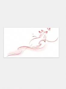 1 Sheet Red Line Art Fox Temporary Tattoo, Delicate Butterfly Fake Tattoo Stickers For Collarbone Shoulder, Water Transfer Body Art Tattoo For Women Party Decor - Red - View 2