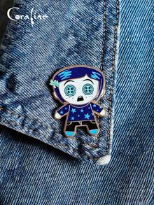 Coraline 1PC  Officially Licensed Enamel Pin Cute Button Eyes Decorative Badge For Jackets Backpacks Bags Stylish Collectible Christmas Gift For Fans - Multicolor - View 1