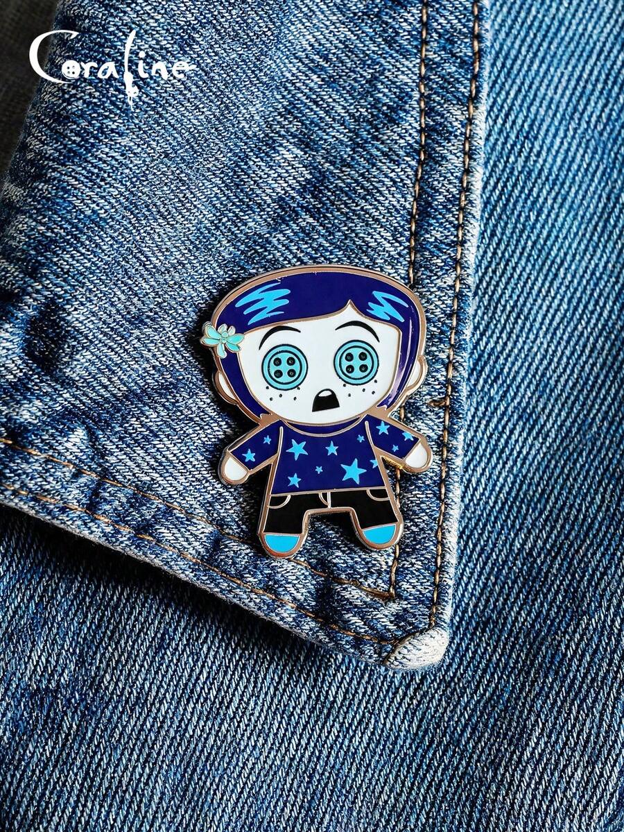 Coraline 1PC Officially Licensed Enamel Pin Cute Button Eyes Decorative Badge For Jackets Backpacks Bags Stylish Collectible Christmas Gift For Fans - Multicolor - View 1