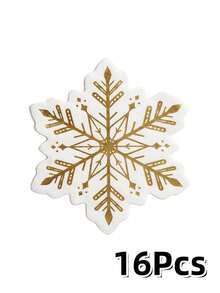 32/16Pcs Gold Foil Snowflake Napkins, White Gold Die-Cut Disposable Tissue For Christmas Holiday Table Decor - Multicolor - View 8
