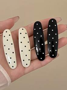 4pcs Vintage Polka Dot Hair Clips Black & White Color Block Hair Clips Simple Versatile Bangs Clips Suitable For Women's Daily Wear - Black + White - View 6