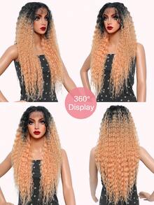 13x6 Synthetic Lace Front Wig 28 Inch Water Wave Curly Synthetic Lace Front Wigs With Baby Hair Sweet Peachy Wigs For Women Daily Wear - Orange - View 7