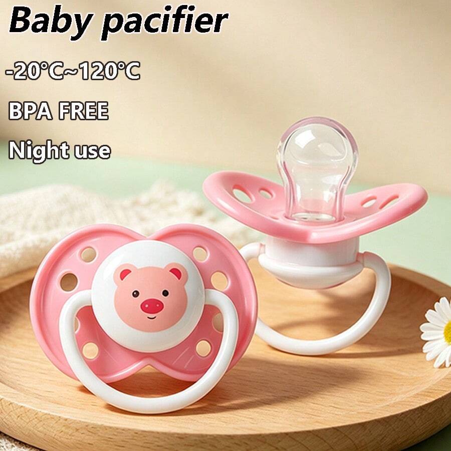 1pc/2pcs/3pcs Baby Pacifier, Soft Silicone Material, Soft And Comfortable, Effectively Protects Baby's Gums, Suitable For Babies 6 Months And Older, Cartoon Pattern - Pink - View 1