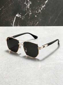 1 Pair Vintage Square Aviator Fashion Glasses, Unisex, Gold Frame With Gradient Tea Lenses, Suitable For Driving And Travel - Retro - View 8