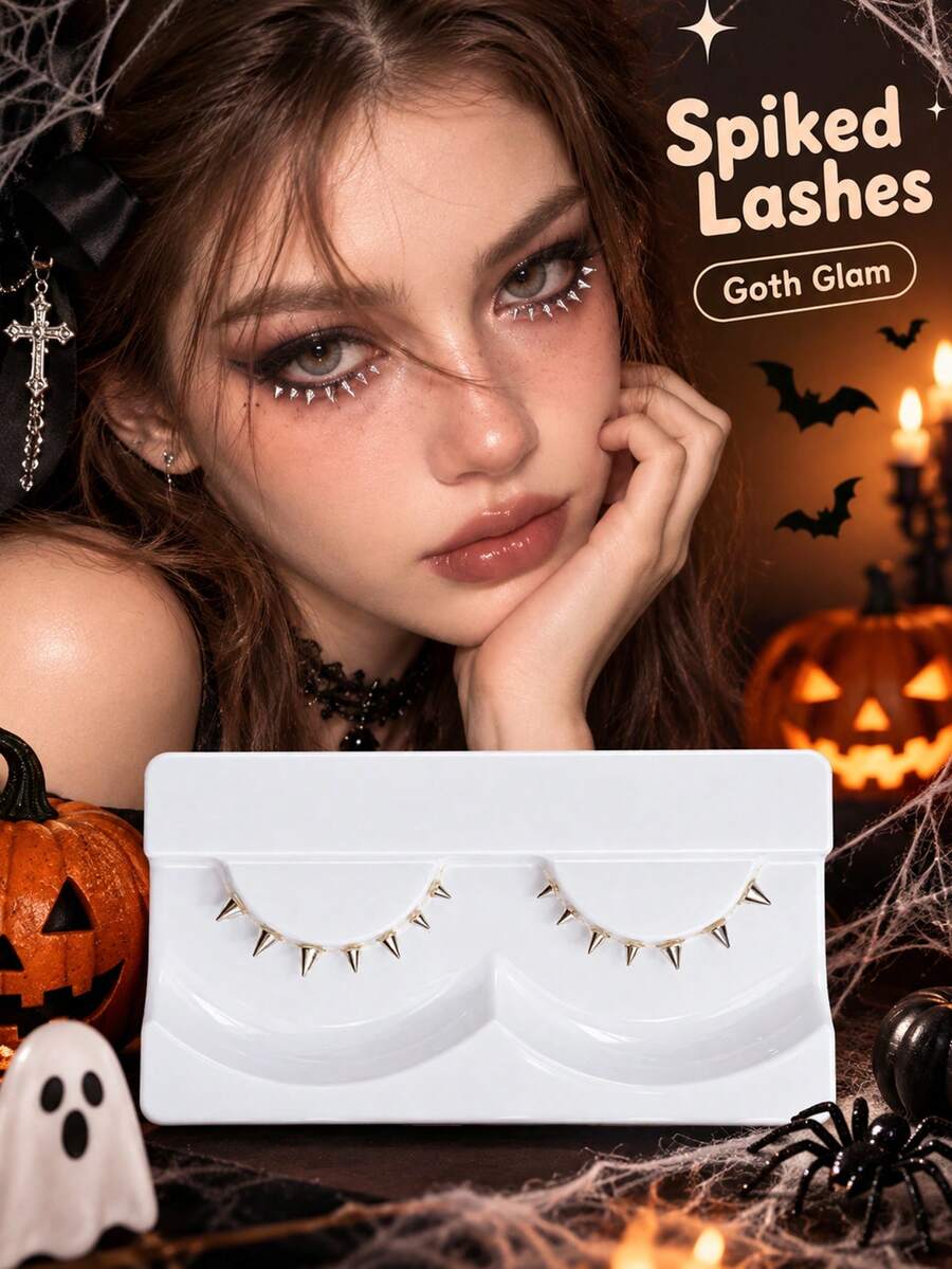Halloween Party 1pair Spiky Lash, Self-Adhesive, Non Adhesive ,Bottom Lashes, Metallic, Cosplay, Subculture, Creative Makeup, Extremely Fine, Transparent Stem, Reusable, Party Style - View 1