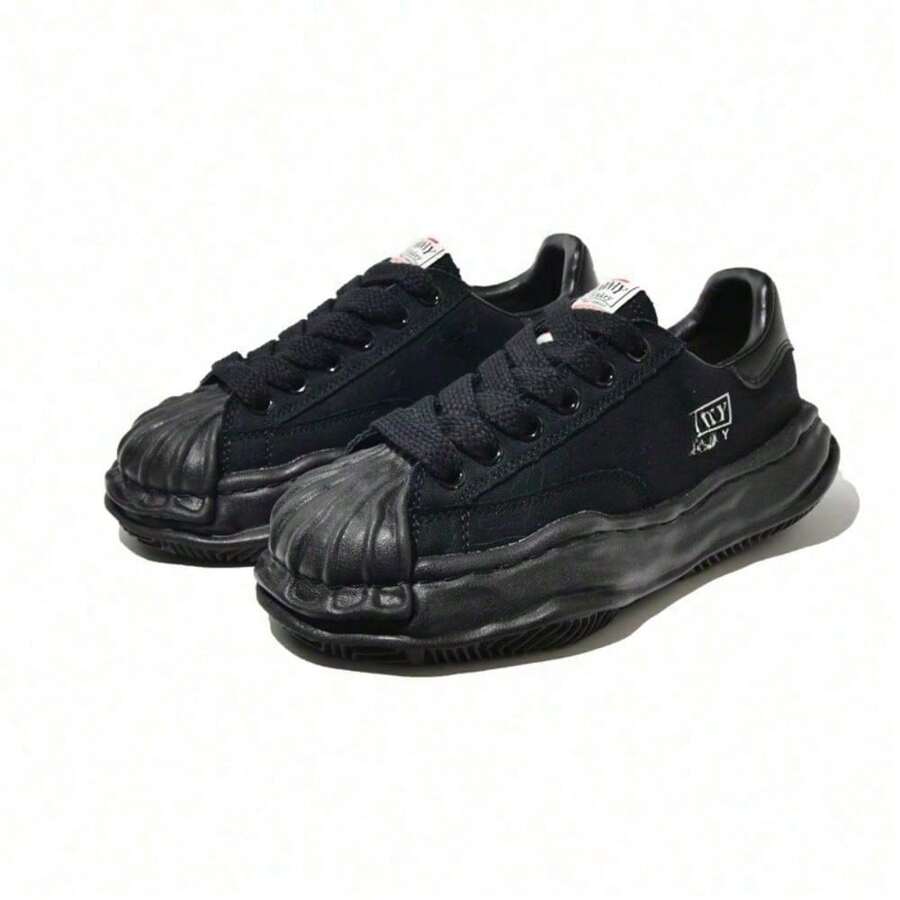 Summer Women's Height Increasing Canvas Melted Sole Chunky Sneakers Retro Fashion Board Shoes - Black Canvas - View 1