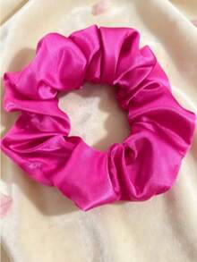 1pc Large Satin Chiffon Scrunchie Hair Tie For Women - Hot Pink - View 3