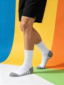 1/5/10/20 Pairs Men's Striped Mid-Calf Socks, Comfortable Soft Mesh Sports Running Socks, Outdoor Fitness Socks - Multicolor - View 3
