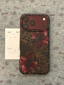Autumn/Winter Vintage Leopard Print Burgundy Lily Flower Phone Case Compatible With Iphone 18 Pro Max, 17 Pro, 16 Pro Max/15 Pro, Shockproof Dual Layer, Waterproof - Brown - View 1