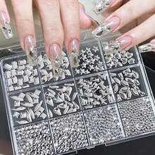 [Approx. 600pcs Asymmetrical Shaped] 12-Grid Mini White Small Flat Bottom Mixed Asymmetrical Nail Art Rhinestones - White - View 10