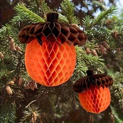 Acorn Honeycomb Ball Hanging Ornament, Christmas Holiday Party Tabletop Decoration, Bedroom And Living Room Background Wall Paper Tassel Ball, Thanksgiving Event Centerpiece