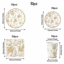 10/20/40Pcs,Golden Floral Toile‑Style Disposable Party Tableware Set,Vintage Botanical Floral Chinese‑Inspired Printed Paper Plates,Cups & Napkins,Gold Scalloped Rim Party Tableware For Bridal Shower,Wedding Banquet,Tea Party & Dessert Table Decor - Multicolor - View 13