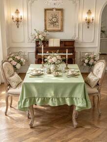 1PC Sage Green Scalloped Edge Tablecloth, French Vintage Style, Lightweight Decorative Cover For Home Dining, Afternoon Tea, Wedding Banquet, Homestay Decor, Party Gathering, Store Display - Green - View 4