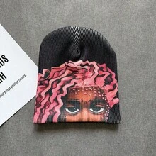 Y2K Style Personalized Portrait Eye Print Vintage Streetwear Beanie Hat Unisex Versatile Pullover Cold Weather Cap - Multicolor - View 4